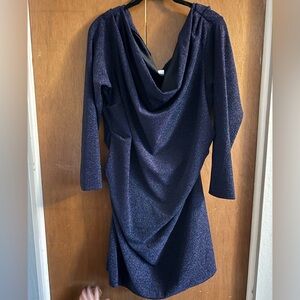 H&M Navy Glitter Cowl Neck Body Con Long Sleeved Dress XXL Holidays Formal